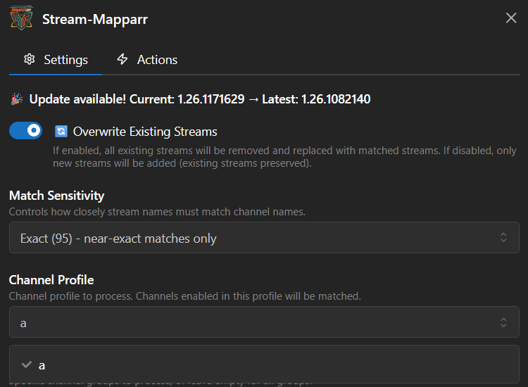 Profile Name field with a non-All profile selected